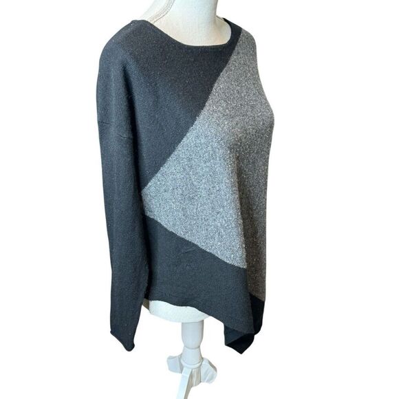 PLY Cashmere Black And Gray Color Block Handkerchief Hem Sweater Long Sleeve L - Picture 2 of 8